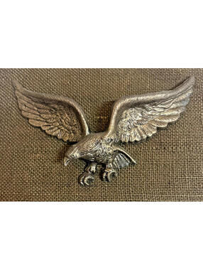1950's American Bald Eagle in Flight Brass Mounted to Burlap covered board 9"x5"